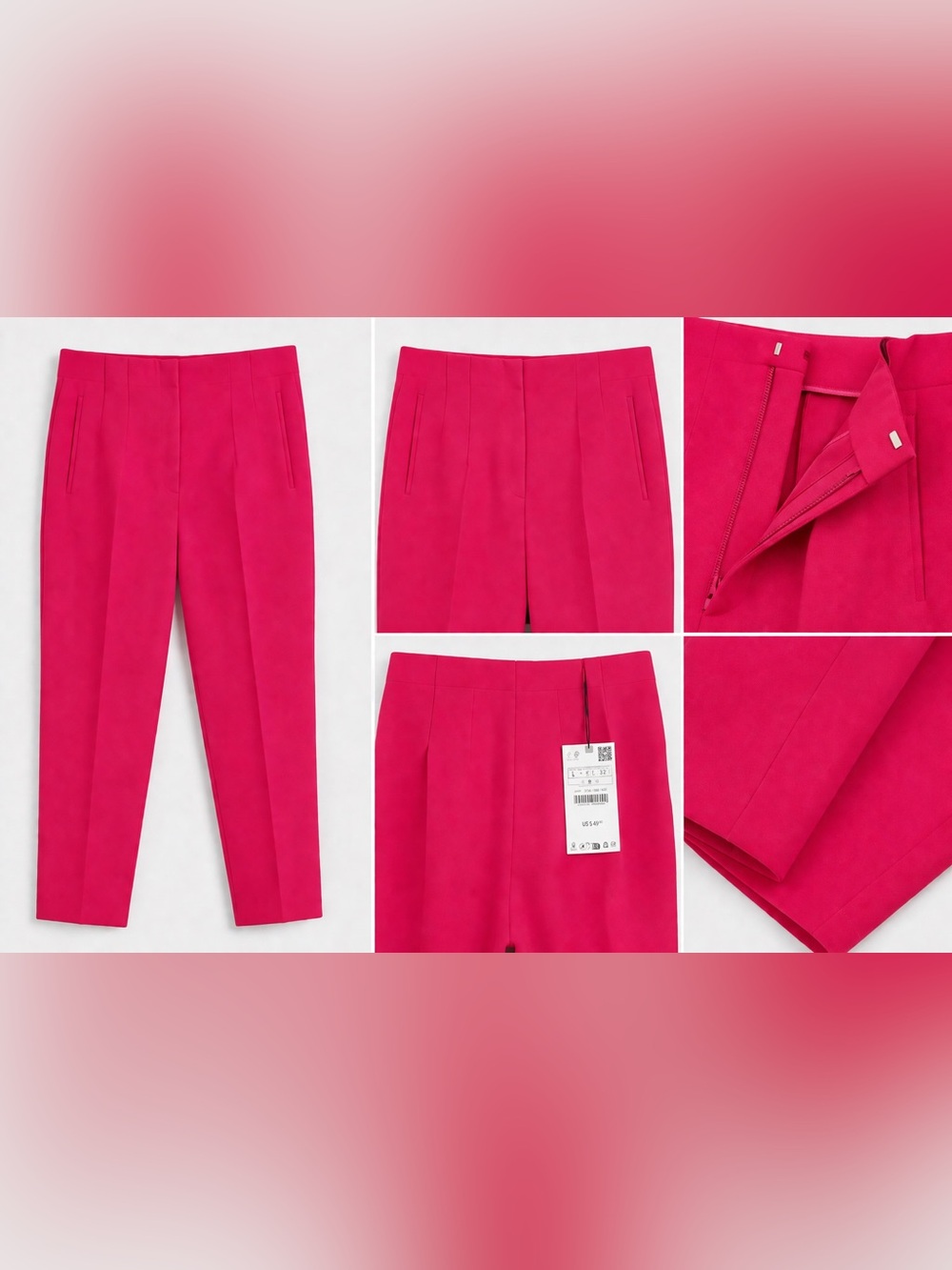 Zara Straight-Leg Tailored Pants in Hot Pink